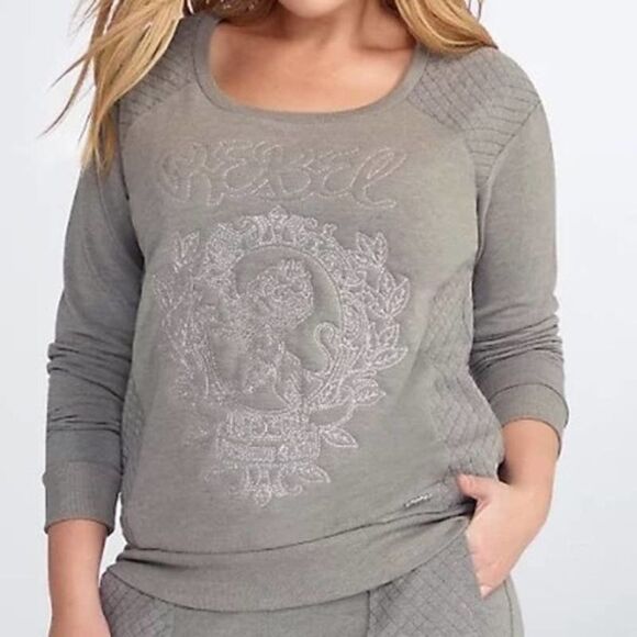 Torrid x Rebel Wilson Grey Pullover Scoop Neck Quilted Embroidered Sweater 2XL - Picture 1 of 12